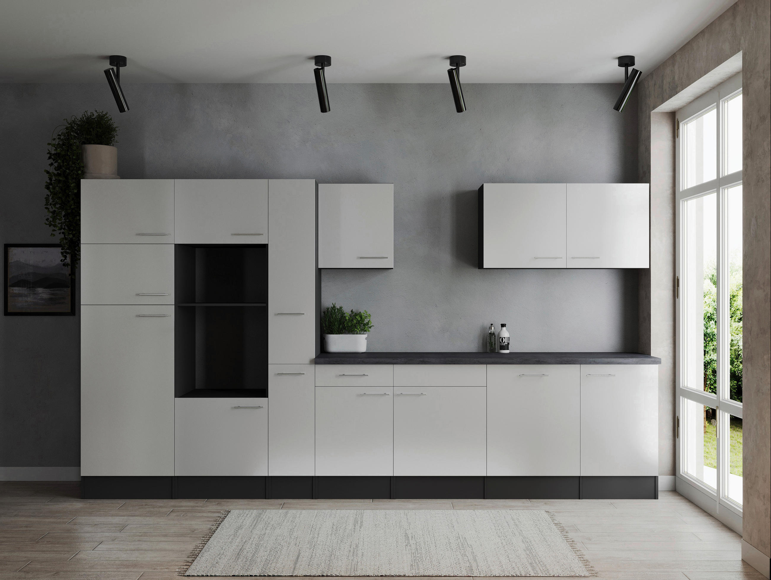 MODULKÖK UTAN VITVAROR 370 cm   i grå, vit  - vit/silver, Design, metall/trämaterial (370cm) - Respekta