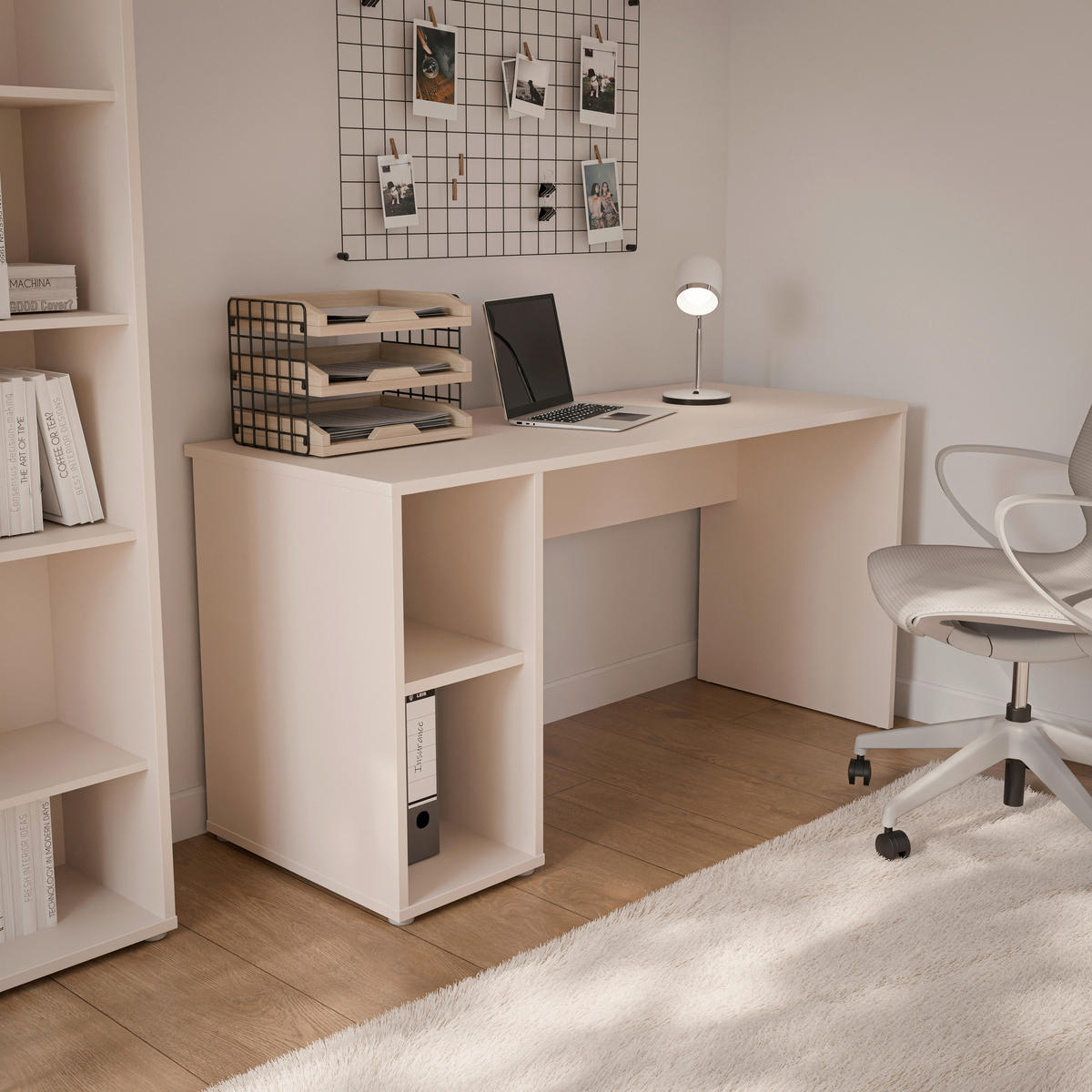 PISALNA MIZA leseni material peščene barve  - peščene barve, Moderno, leseni material (150/76,7/60cm) - Carryhome