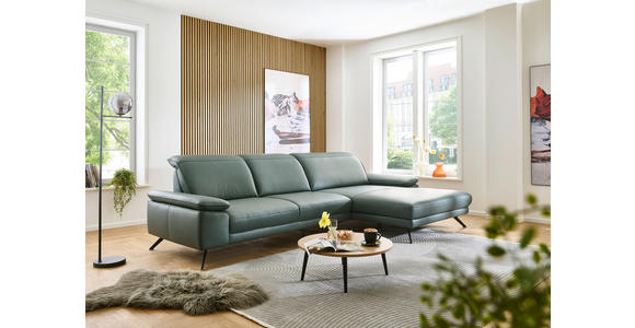 ECKSOFA in Echtleder Opal  - Opal/Schwarz, Design, Leder/Metall (332/193cm) - Dieter Knoll