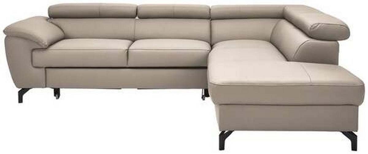 ECKSOFA Greige Kombination Echtleder/Lederlook Lederlook  - Greige/Schwarz, Design, Leder/Textil (256/220cm) - Celina Home