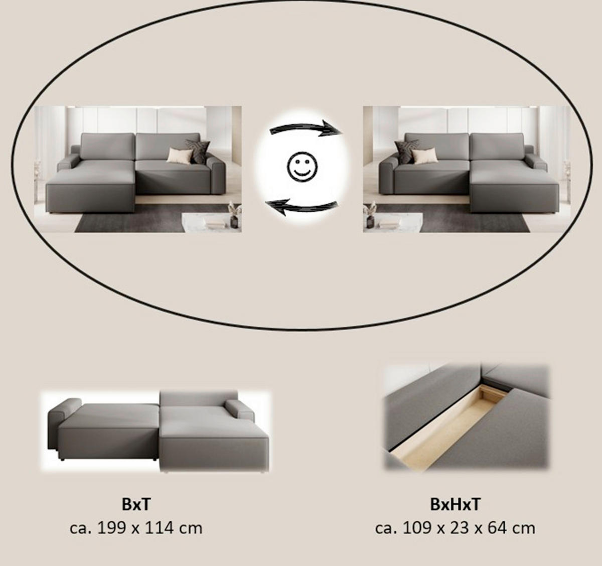 ECKSCHLAFSOFA CHALLANGE  mit Schlafen auf Sitzhöhe, Rücken echt, Armteil links, Armteil rechts Struktur Graphitfarben  - Schwarz/Graphitfarben, MODERN, Kunststoff/Textil (246/168cm) - Trendmanufaktur