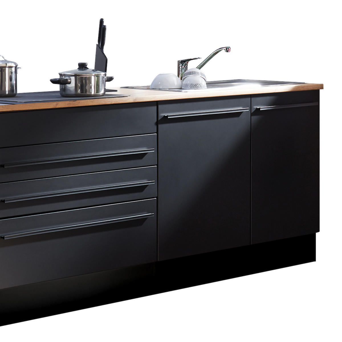 BUCĂTĂRIE FĂRĂ ELECTROCASNICE  - culoare lemn stejar/negru, Konventionell, plastic/material pe bază de lemn (260cm) - Xora