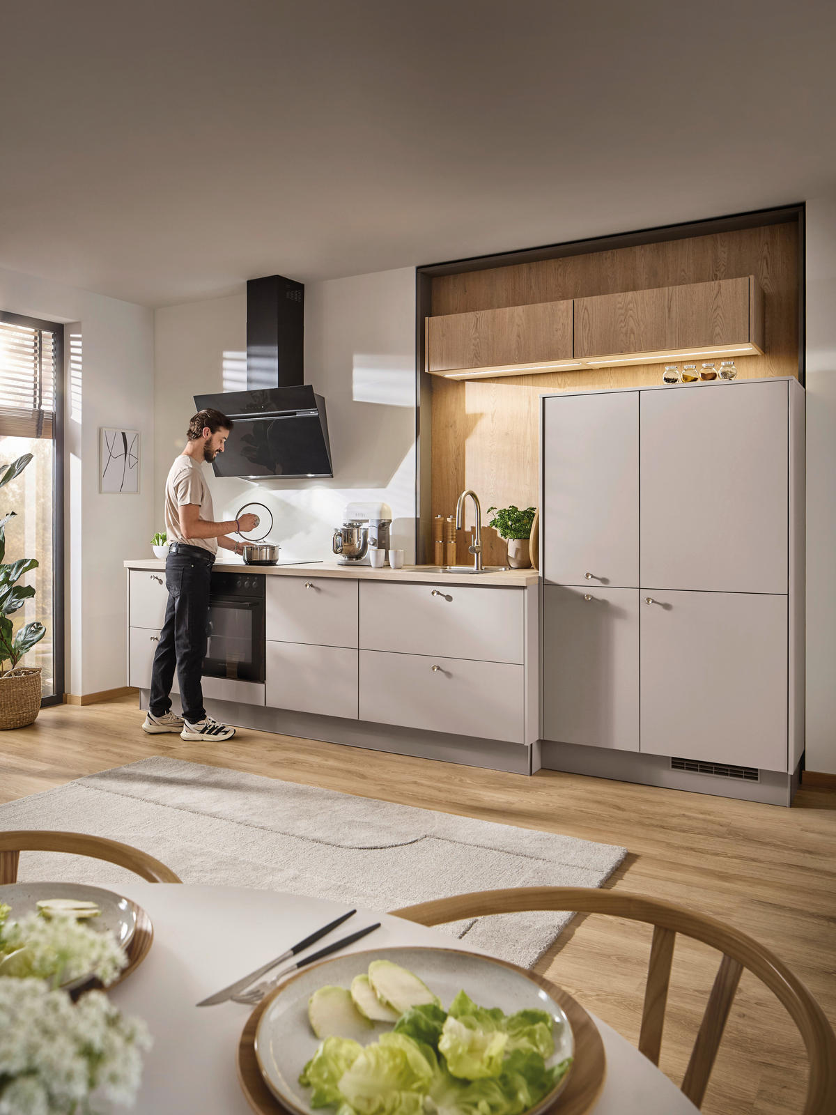 EINBAUKÜCHE   - Eichefarben/Grau, KONVENTIONELL, Holzwerkstoff - Xora