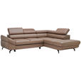 ECKSOFA in Echtleder Haselnussfarben  - Schwarz/Haselnussfarben, Design, Leder/Metall (270/220cm) - Novel