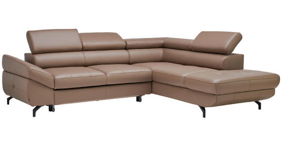 ECKSOFA in Echtleder Haselnussfarben  - Schwarz/Haselnussfarben, Design, Leder/Metall (270/220cm) - Novel