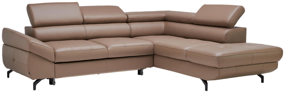ECKSOFA in Echtleder Haselnussfarben  - Schwarz/Haselnussfarben, Design, Leder/Metall (270/220cm) - Novel