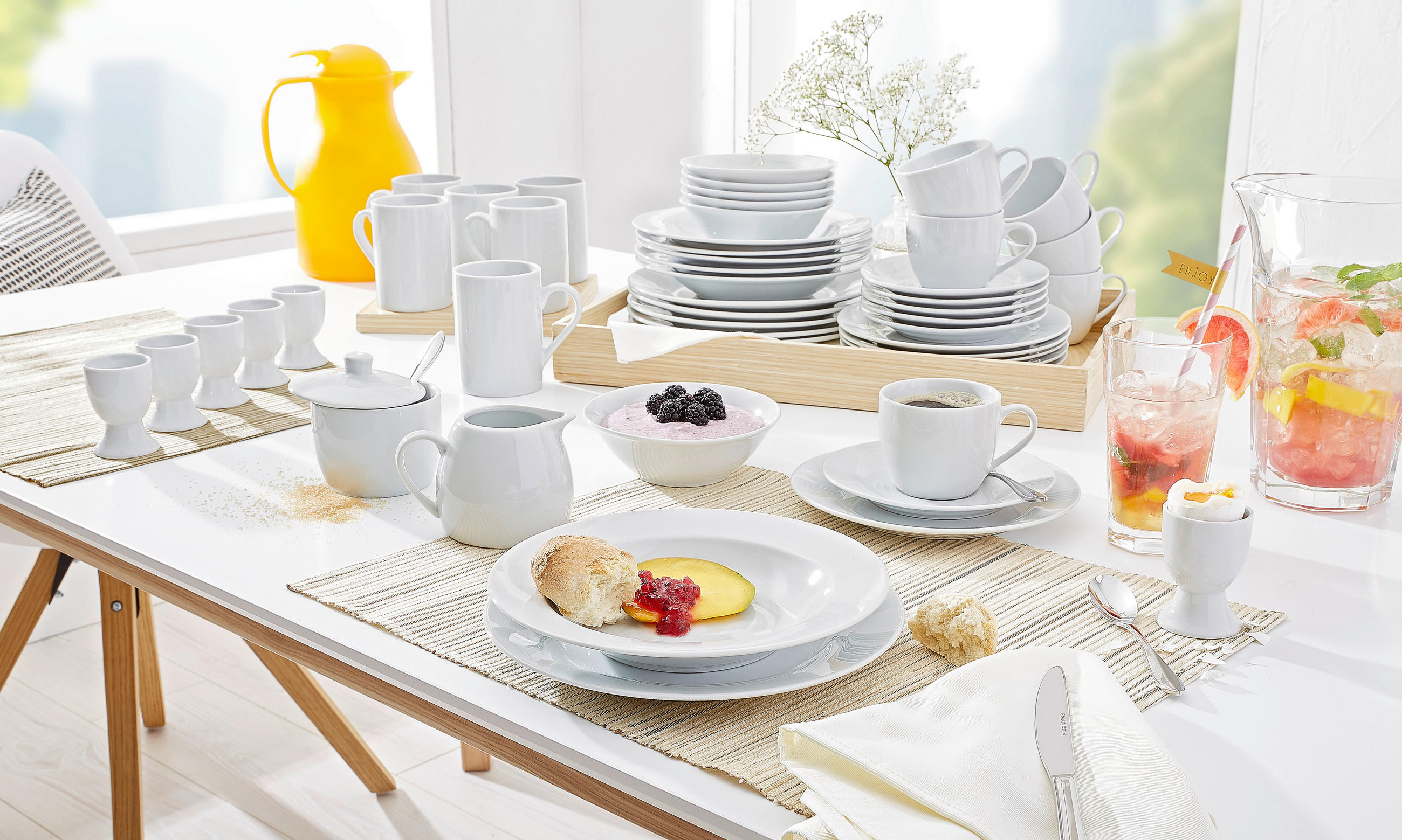 KOMBINOVANÝ SERVIS, 50-dielne, porcelán - biela, Basics, keramika - Homeware