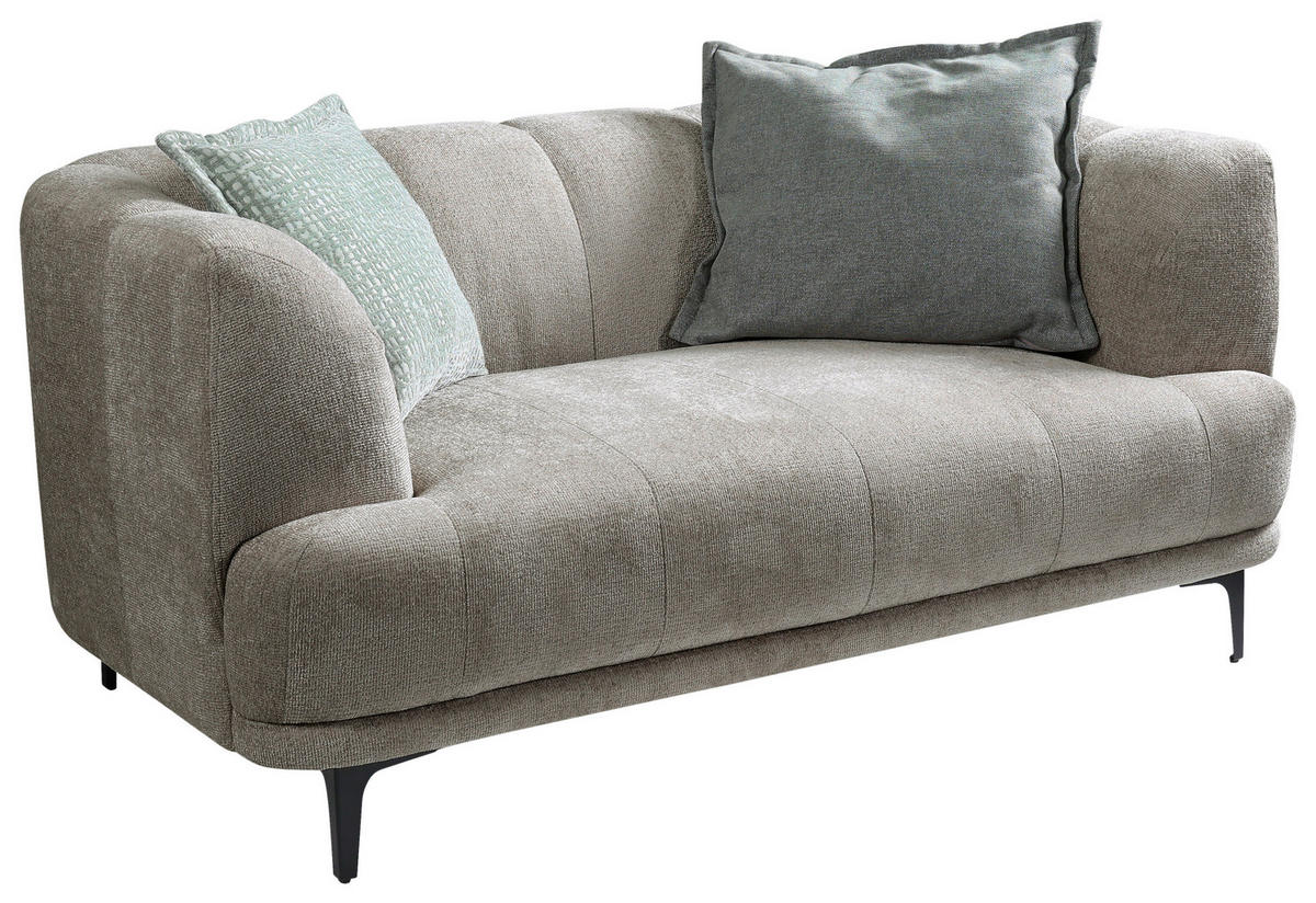 2-SITZER-SOFA in Flachgewebe Graubraun  - Graubraun/Schwarz, Design, Textil/Metall (166/77/106cm) - MID.YOU