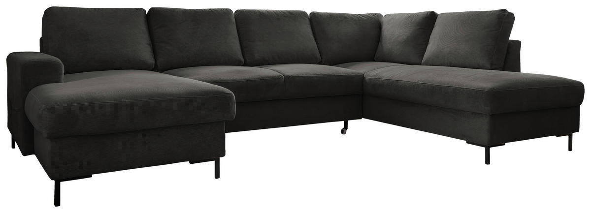 WOHNLANDSCHAFT Grau Cord  - Schwarz/Grau, Design, Textil/Metall (148/303/197cm) - MID.YOU