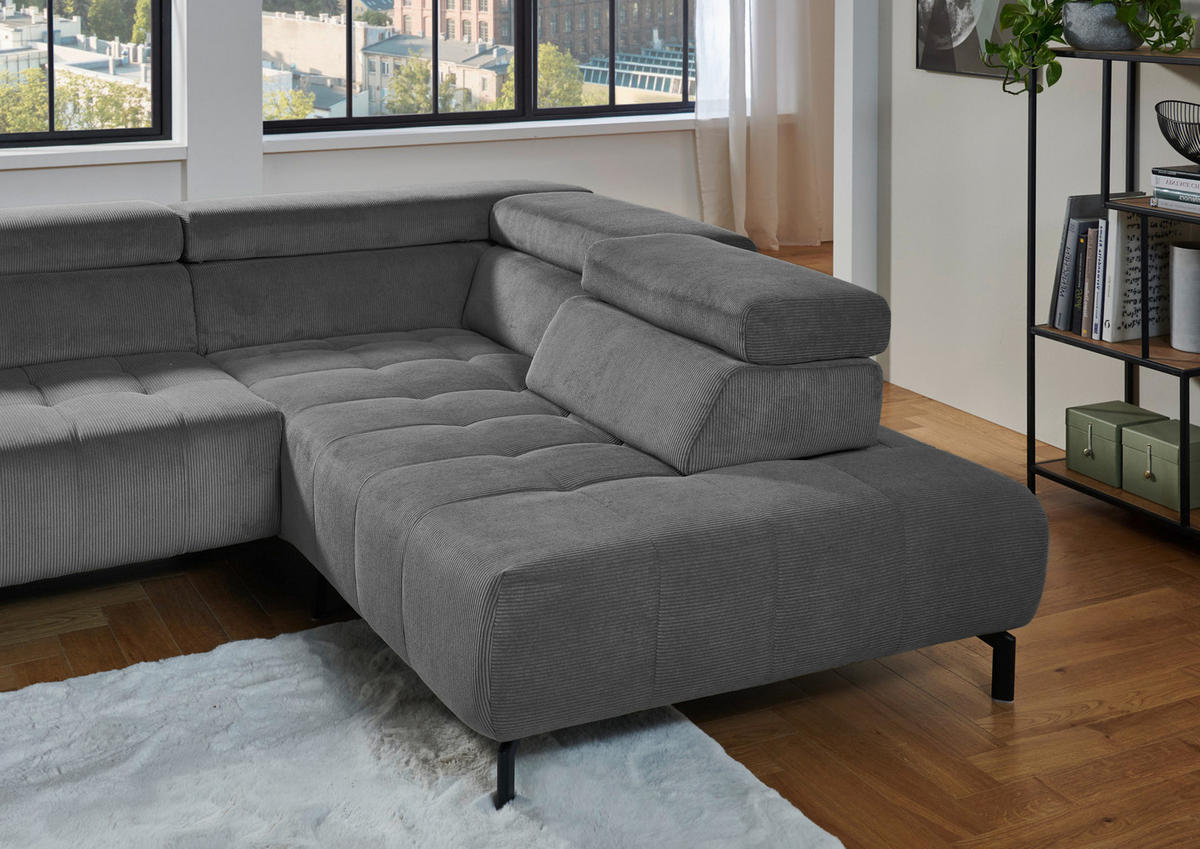 ECKSOFA Anthrazit Cord  - Anthrazit/Schwarz, Design, Textil/Metall (261/214cm) - Beldomo Style