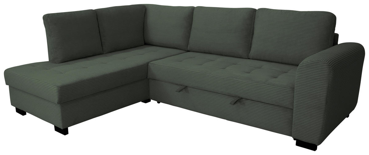 ECKSOFA JOHN Grün Cord Rückenkissen, Bettkasten, Liegefläche im Originalstoff  - Schwarz/Grün, Trend, Kunststoff/Textil (178/239cm) - P & B