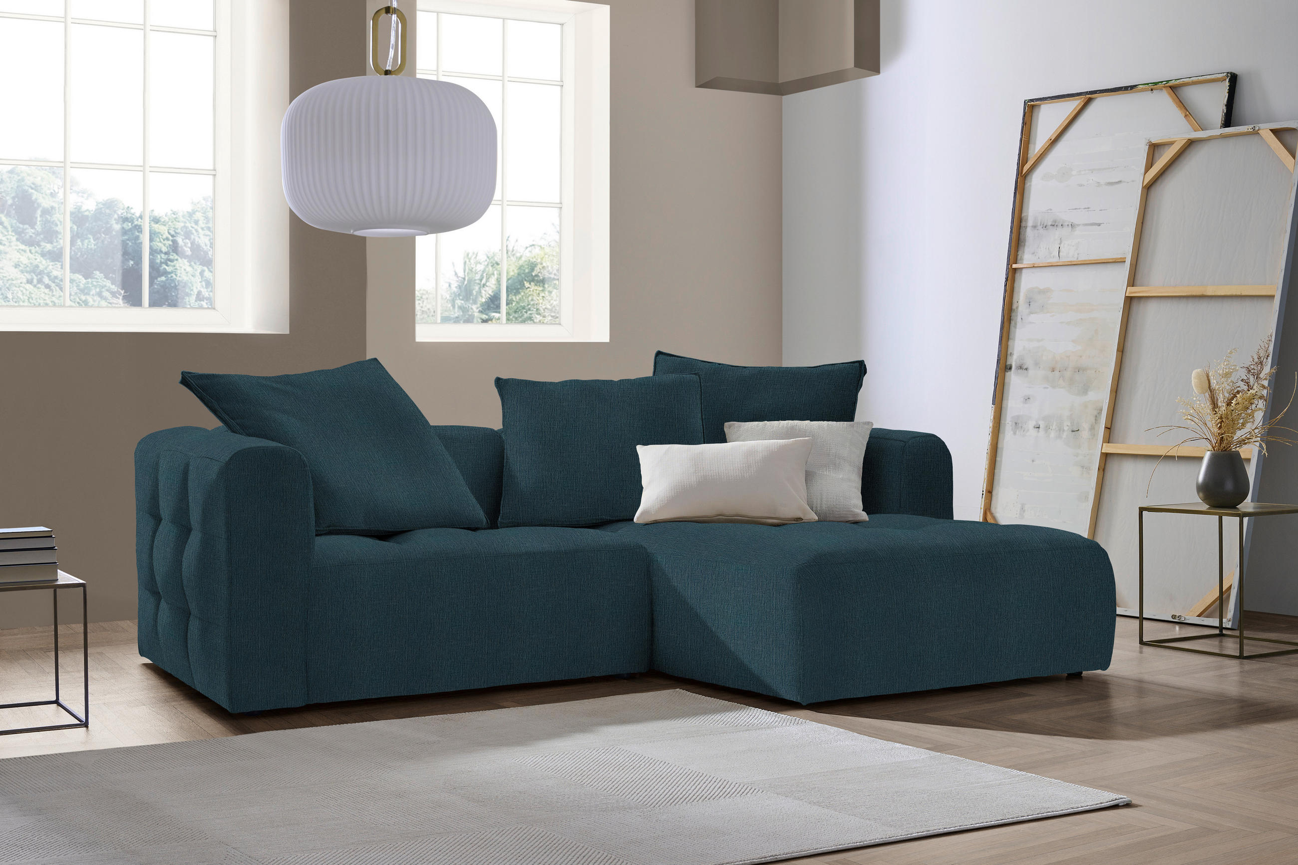 ECKSOFA Blau Chenille  - Blau/Schwarz, LIFESTYLE, Kunststoff/Textil (240/173cm) - Stylife