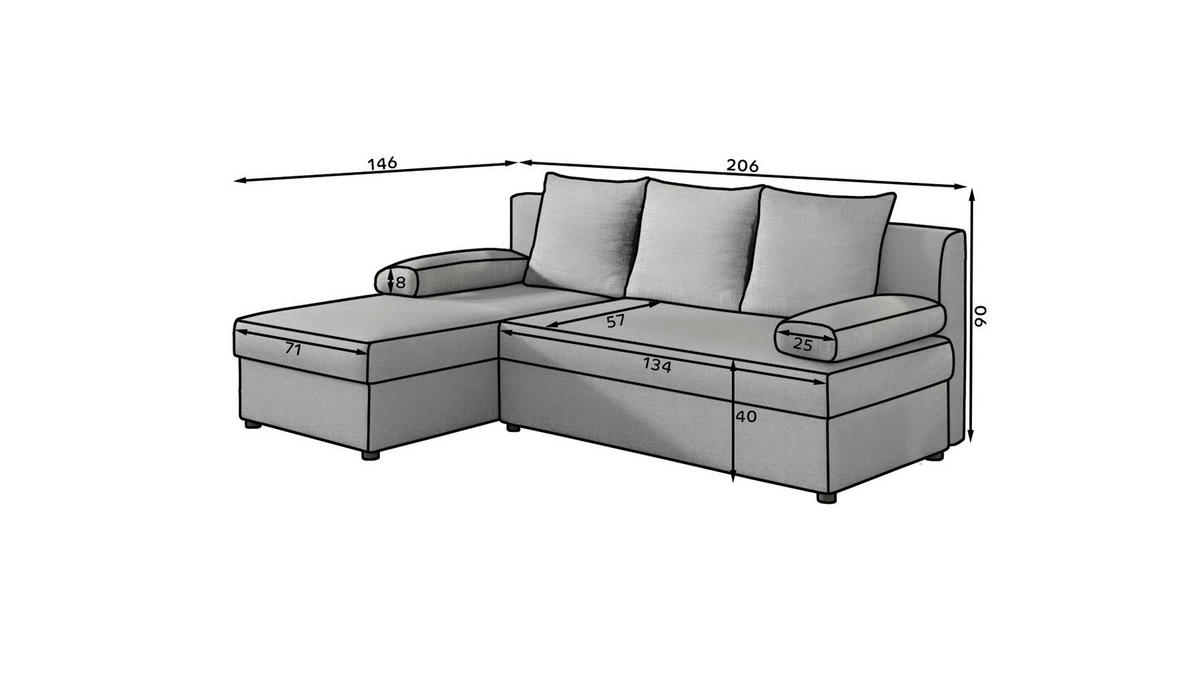 ECKSOFA Grau Webstoff  - Schwarz/Grau, Design, Kunststoff/Textil (201/143cm) - MID.YOU