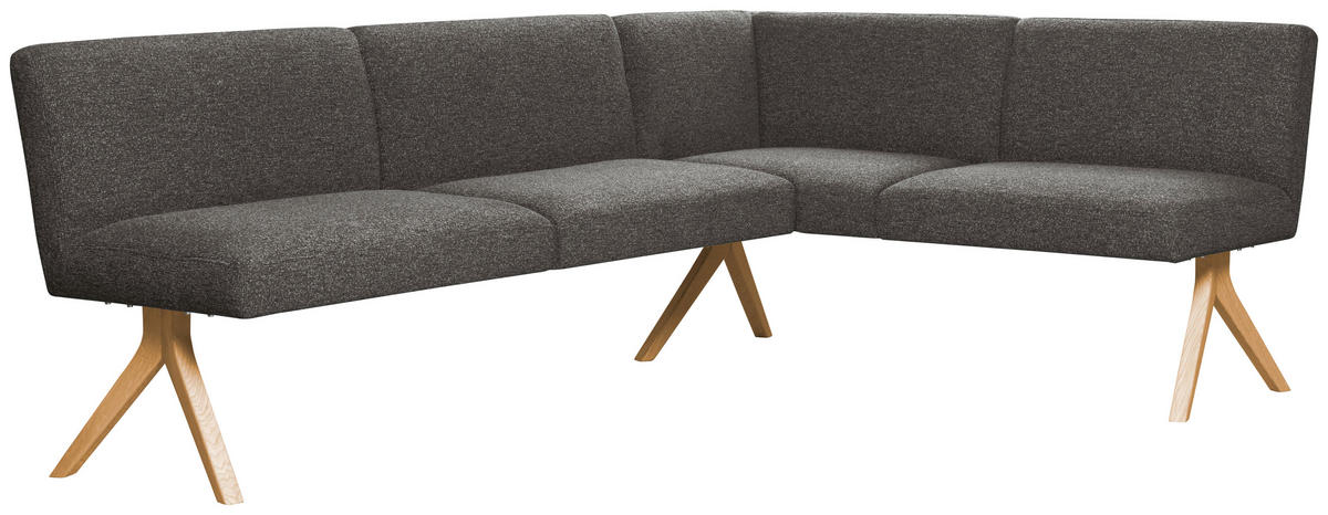 ECKBANK 218/172 cm Webstoff Dunkelgrau Eiche vollmassiv   - Eichefarben/Dunkelgrau, KONVENTIONELL, Holz/Textil (218/172cm) - Linea Natura