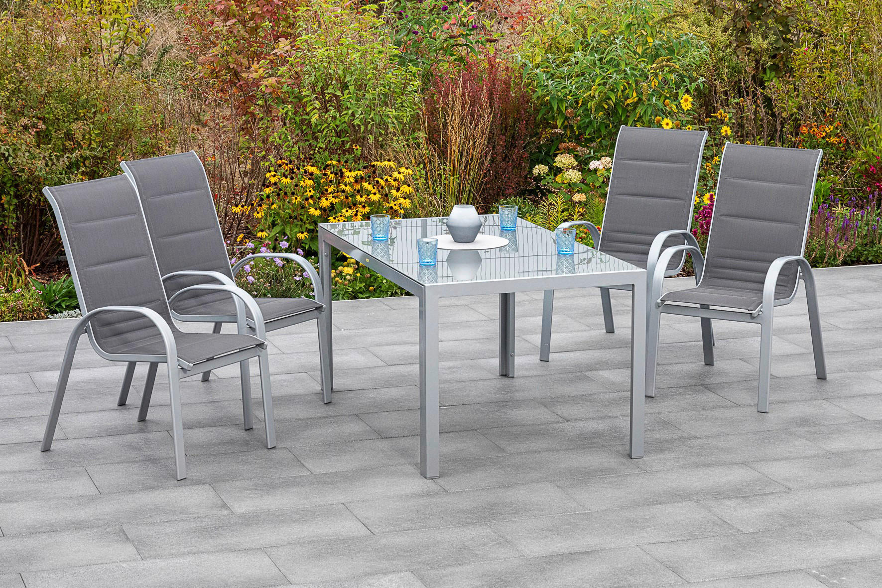 GARTENTISCH 150/90/74 cm Metall rechteckig  - Silberfarben, MODERN, Glas/Metall (150/90/74cm) - Gardenson