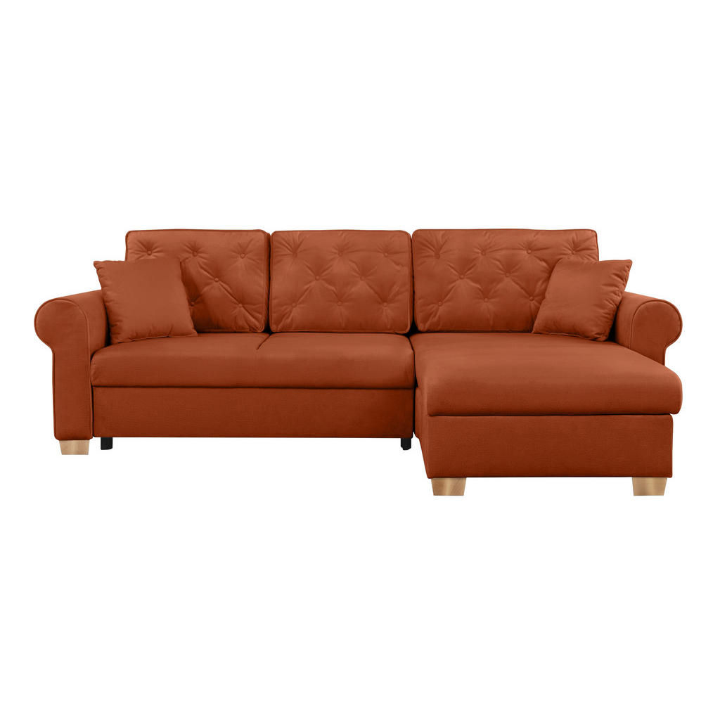 Thumbnail - Mid.you Ecksofa Arles, Terracotta, Textil, Birke, Buche, Hartholz, Uni, 3-Sitzer, Füllung: Silikon, Schaumstoffflocken,S...