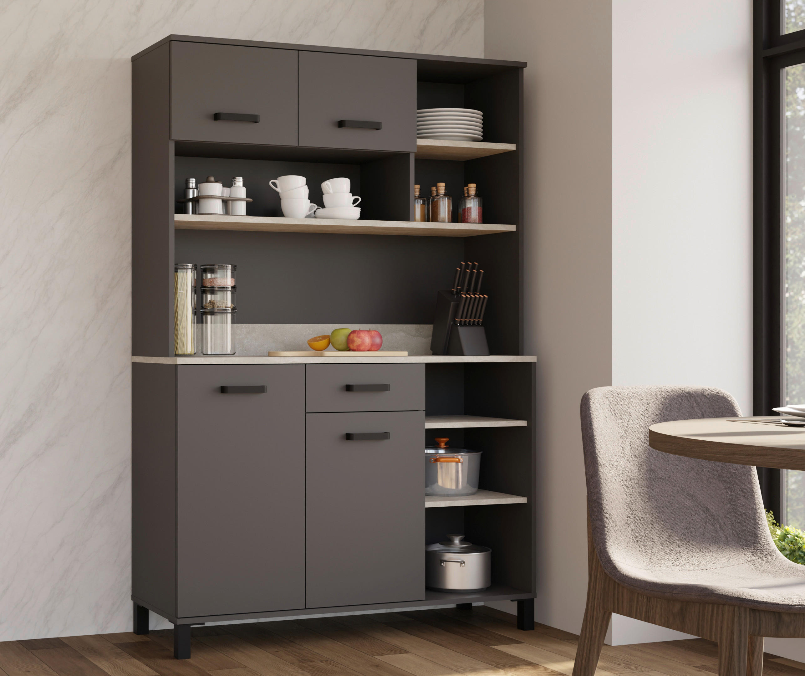 BUFFET 119,1/177/40 cm in Anthrazit, Hellgrau - Anthrazit/Hellgrau, KONVENTIONELL, Holzwerkstoff/Metall (119,1/177/40cm) - P & B