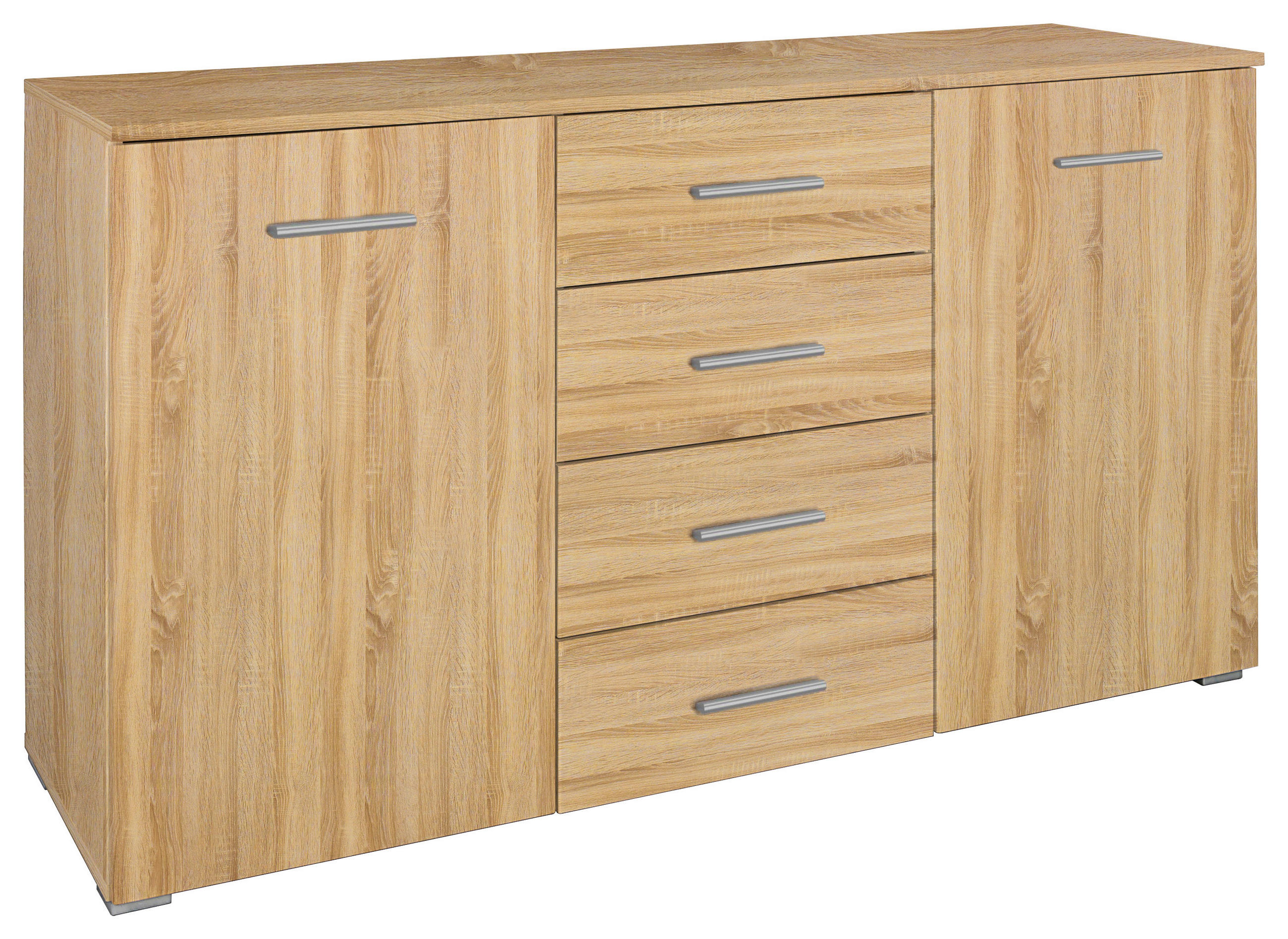 SIDEBOARD  140/81/42 cm 4 Schublade(n)  - Alufarben/Sonoma Eiche, Basics, Holzwerkstoff/Kunststoff (140/81/42cm) - Xora