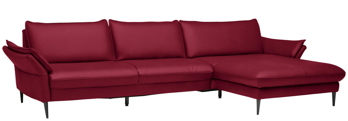 ECKSOFA in Echtleder Rot  334/172 cm  - Rot/Schwarz, Design, Leder/Metall (334/172cm) - Valdera