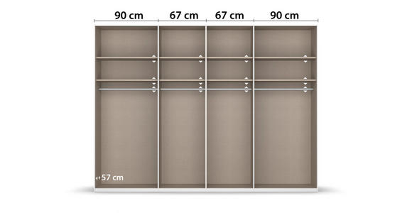 SCHWEBETÜRENSCHRANK 316/223/68 cm 4-türig Weiß, Eiche Artisan - Chromfarben/Weiß, KONVENTIONELL, Glas/Holzwerkstoff (316/223/68cm) - Novel