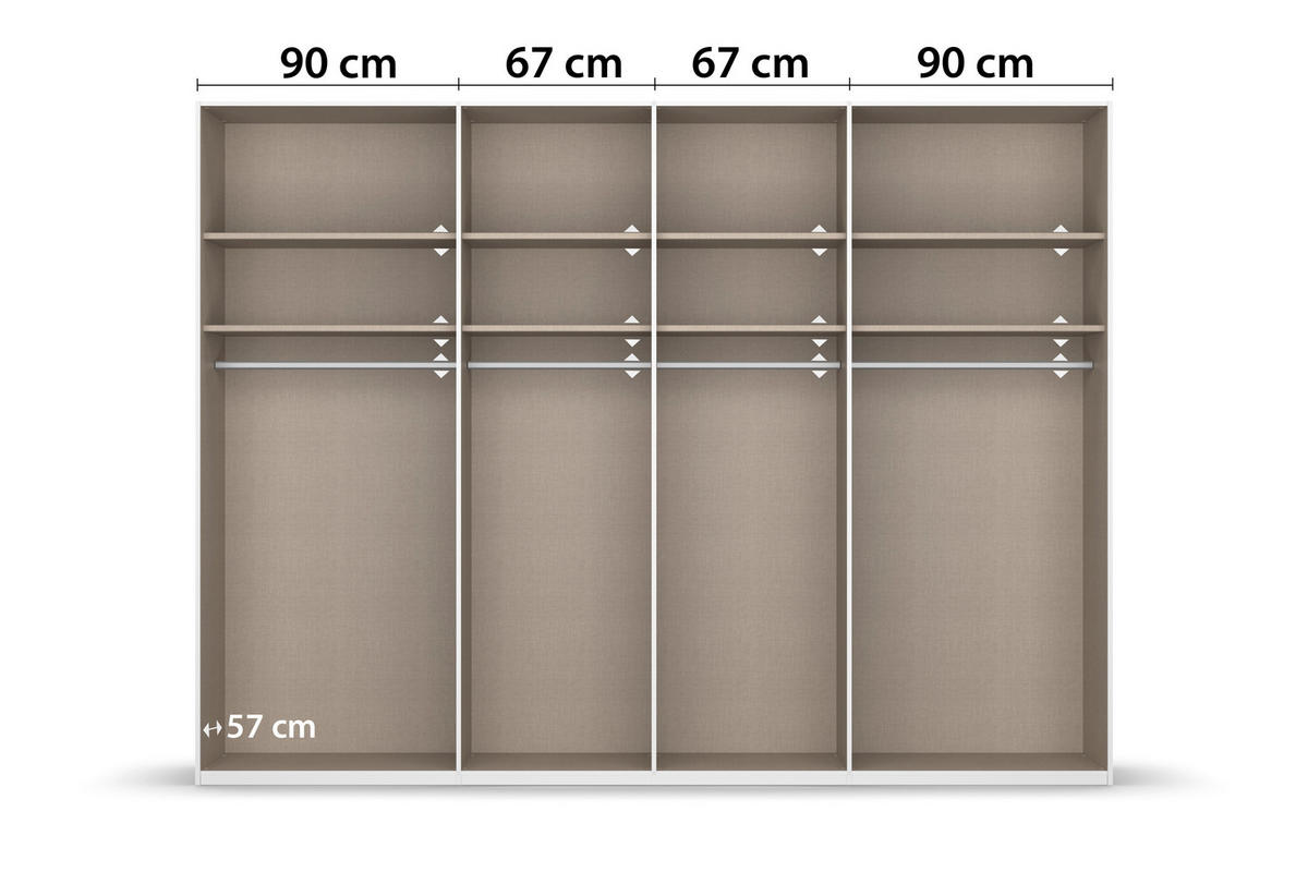 SCHWEBETÜRENSCHRANK 316/223/68 cm 4-türig Grau, Weiß  - Chromfarben/Weiß, KONVENTIONELL, Glas/Holzwerkstoff (316/223/68cm) - Novel