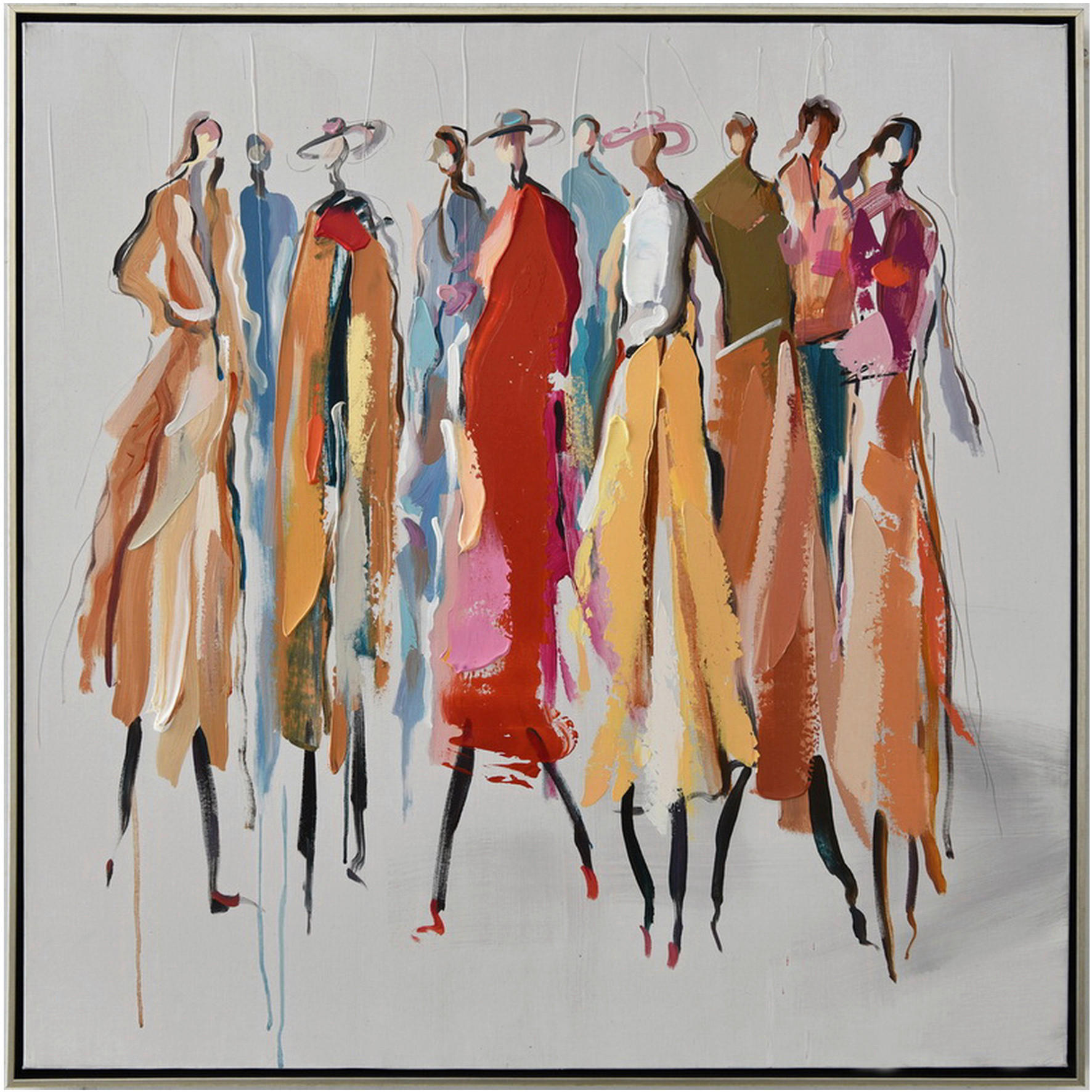 Monee Ölgemälde Blau, Braun, Gelb, Rot, Weiß 85x85 cm