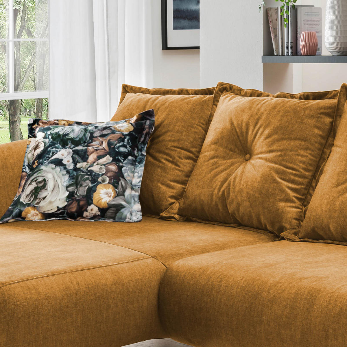 ECKSOFA in Velours Gelb, Multicolor  - Gelb/Buchefarben, Modern, Holz/Textil (162/277cm) - Livetastic