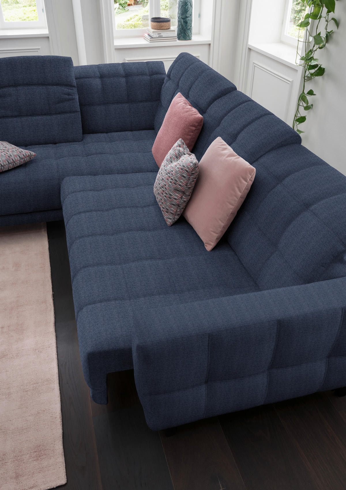 ECKSOFA in Webstoff Dunkelblau  216/302 cm  - Schwarz/Dunkelblau, Design, Holz/Textil (216/302cm) - Xora