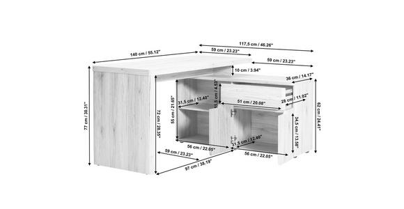 ECKSCHREIBTISCH 140/117,5/77 cm in Eichefarben - Eichefarben, KONVENTIONELL, Holzwerkstoff (140/117,5/77cm) - Novel
