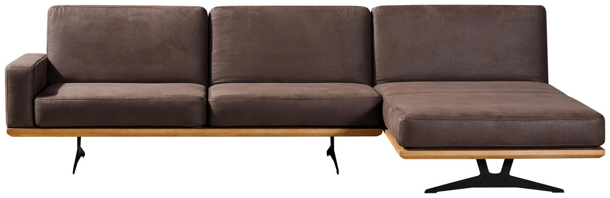 ECKSOFA Braun Flachgewebe  - Schwarz/Braun, Natur, Holz/Textil (326/170cm) - Novel