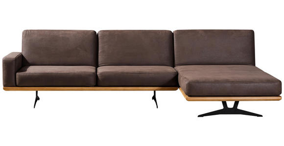 ECKSOFA in Flachgewebe Braun  - Schwarz/Braun, Natur, Textil/Metall (326/170cm) - Valnatura