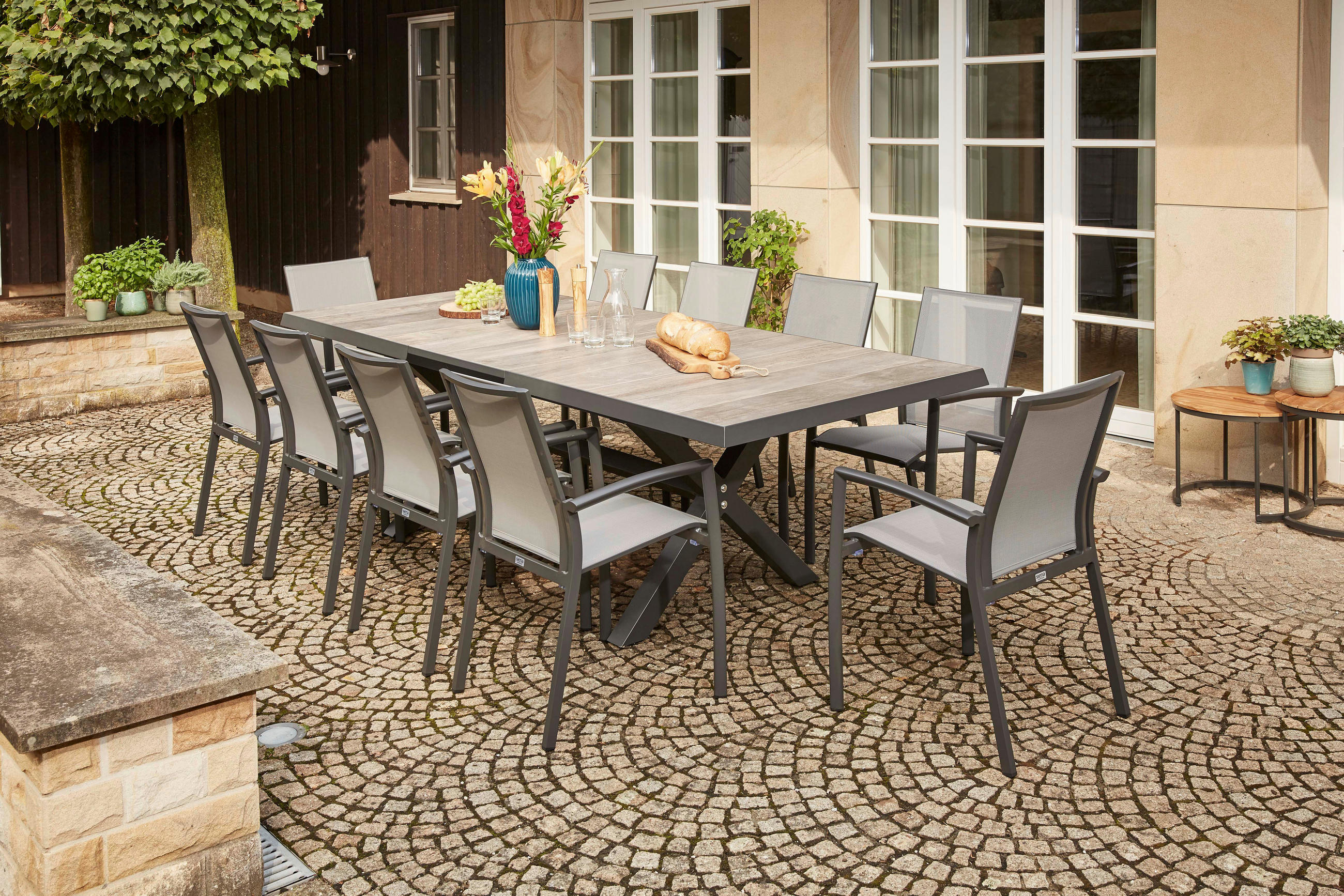GARTENTISCH 200-260/100/77 cm Metall rechteckig  - Anthrazit/Graubraun, Basics, Keramik/Metall (200-260/100/77cm) - Siena Garden