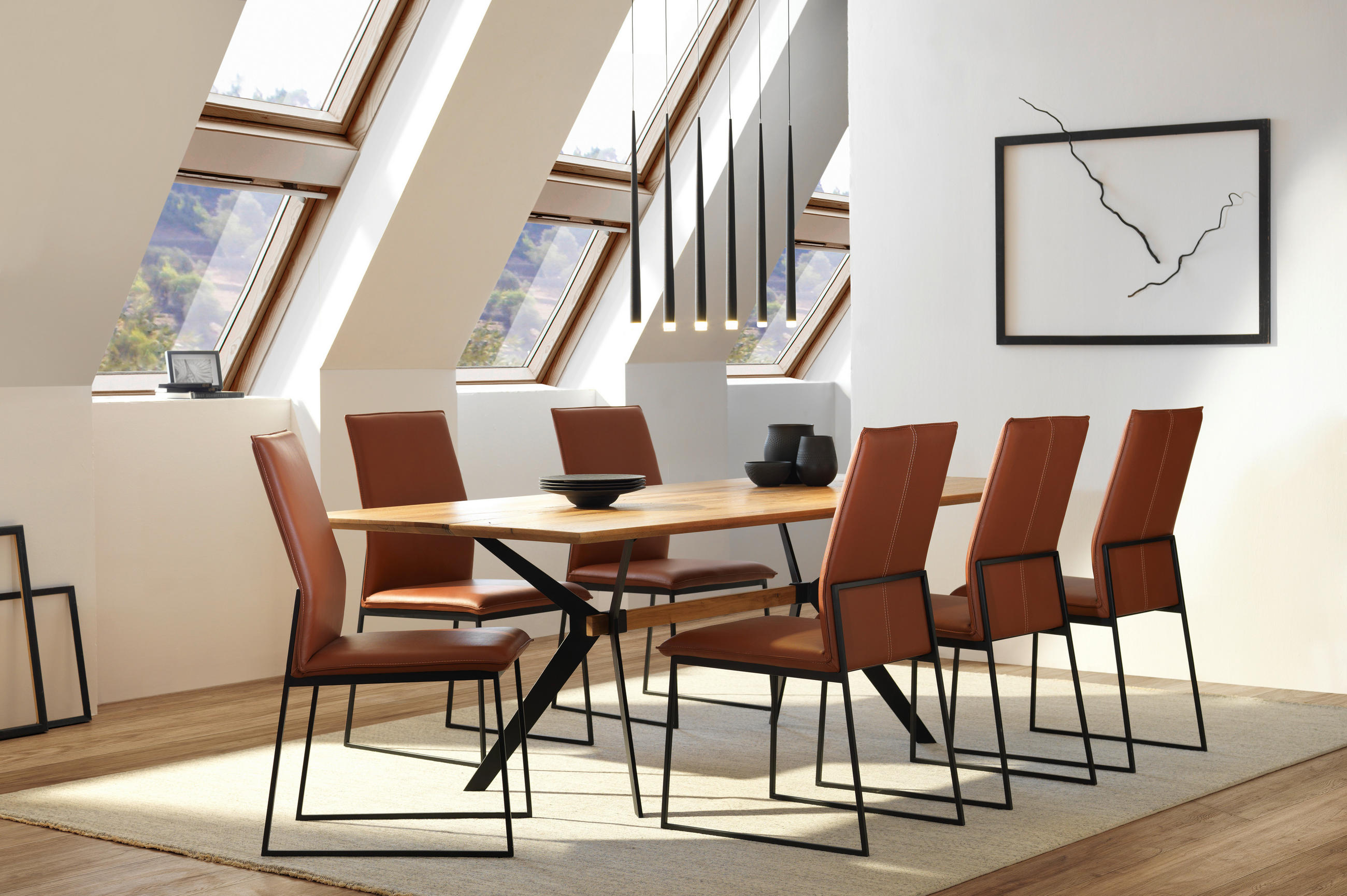 ESSTISCH Wildeiche massiv rechteckig Schwarz, Eichefarben  - Eichefarben/Schwarz, Design, Holz/Metall (220/100/76cm) - Lomoco