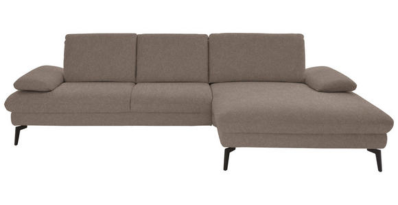 ECKSOFA in Chenille, Mikrofaser Greige 299/157 cm - Greige/Schwarz, Design, Textil/Metall (299/157cm) - Dieter Knoll