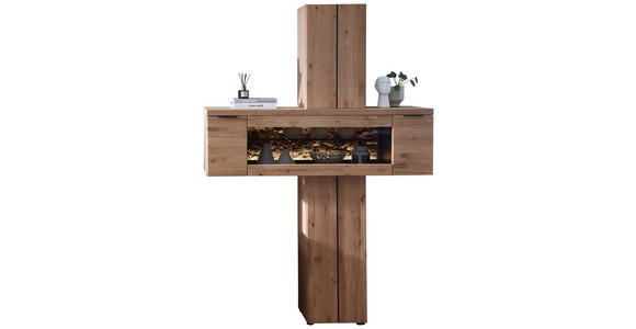 REGALELEMENT Schwarz, Wildeiche  140/203/42 cm  - Wildeiche/Schwarz, Natur, Glas/Holz (140/203/42cm) - Linea Natura