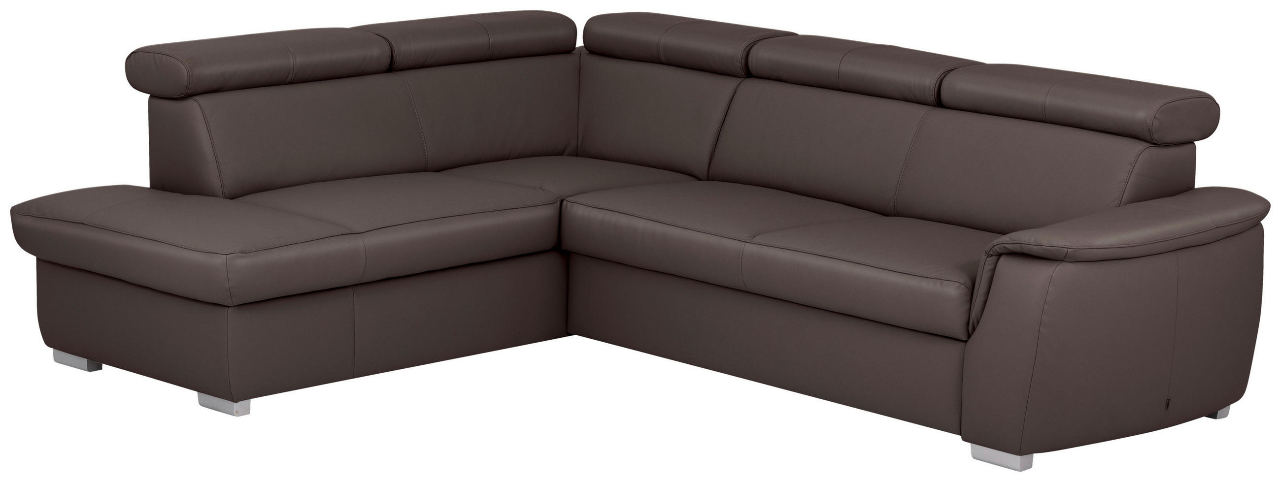 WOHNLANDSCHAFT  in Kombination Echtleder/Lederlook Dunkelbraun  - Dunkelbraun, Leder/Metall (211/262cm) - Celina Home