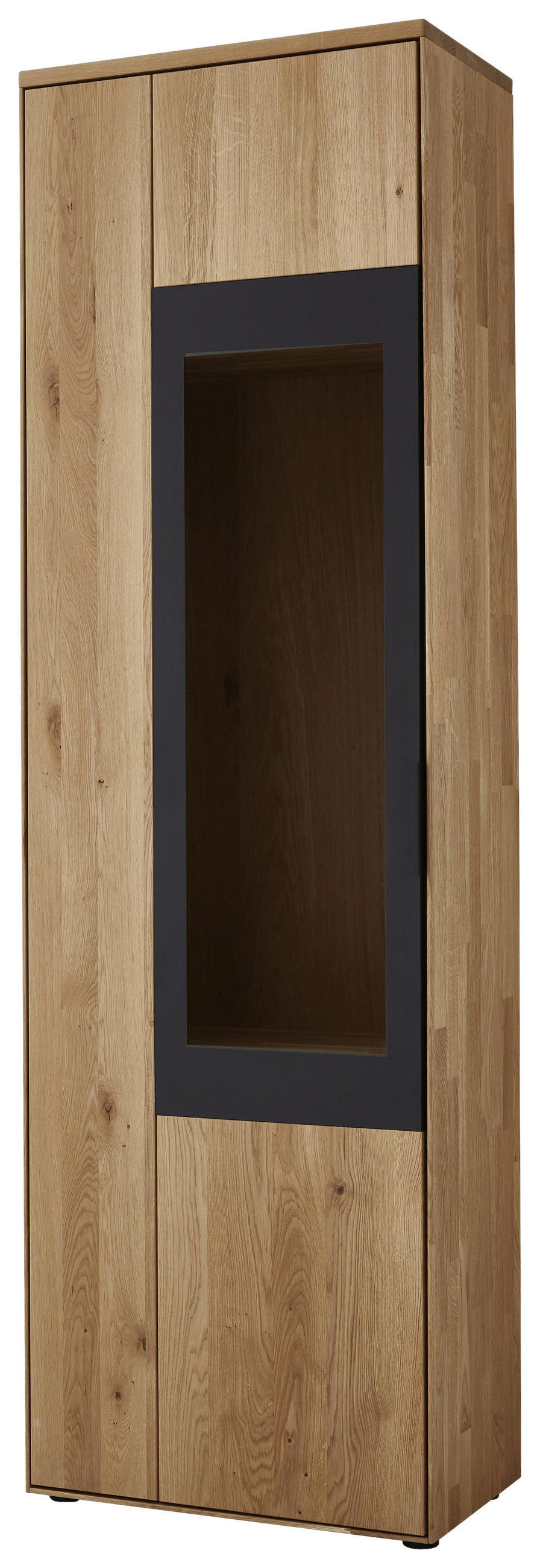 VITRINE  in massiv Wildeiche Schwarz, Wildeiche - Wildeiche/Schwarz, Design, Glas/Holz (62/206/37cm) - Valdera