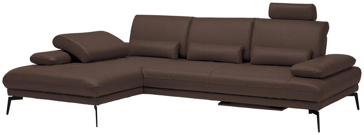 ECKSOFA in Echtleder Braun  - Schwarz/Braun, Design, Leder/Metall (187/273cm) - Celina Home