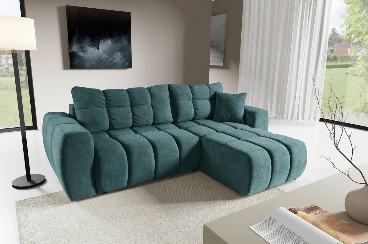 ECKSOFA FERANO Blau Velours  - Blau/Schwarz, Design, Kunststoff/Textil (253/172cm) - Livetastic