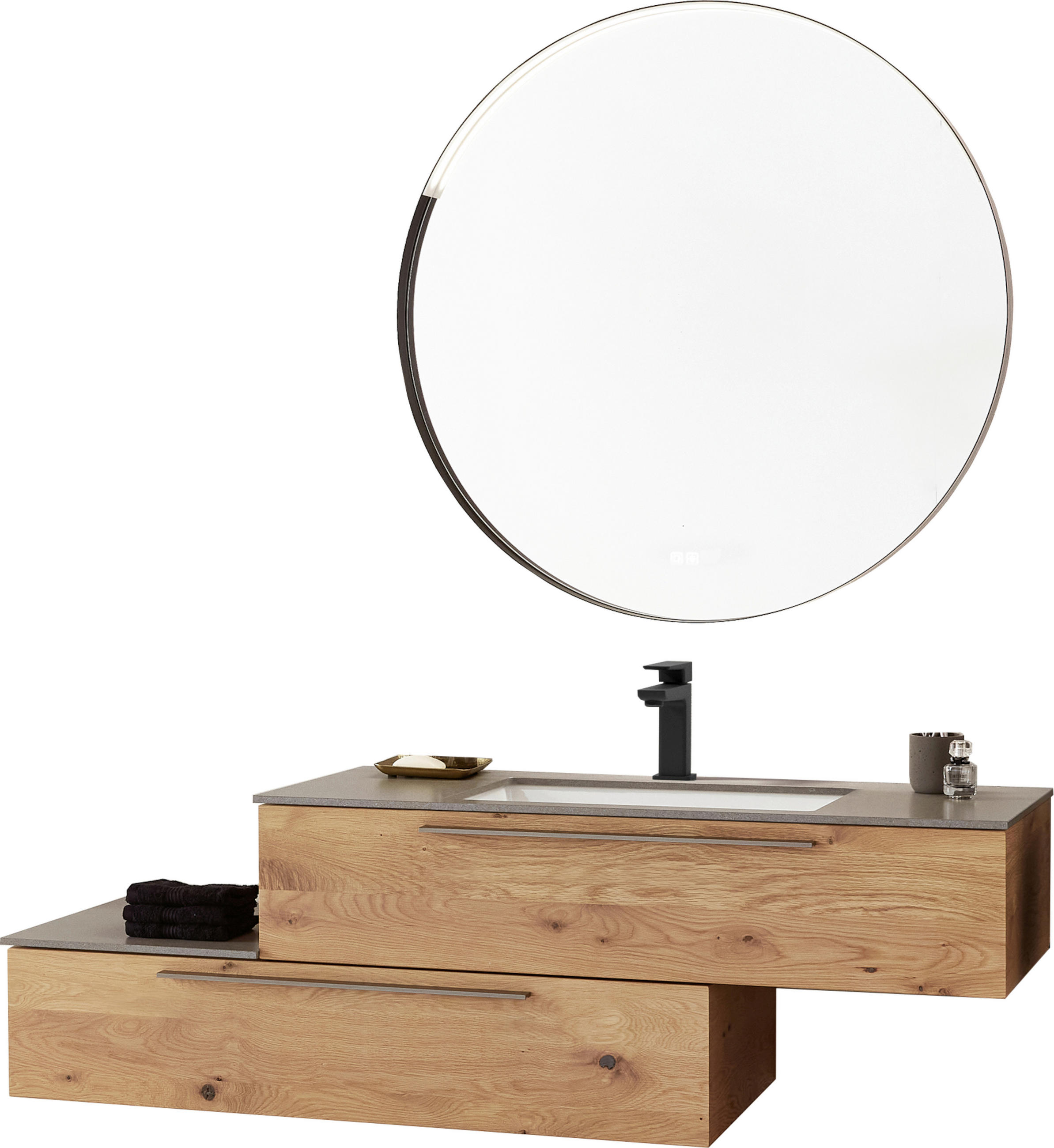 BADEZIMMER 3-teilig  in 159,4 cm  - Eichefarben/Titanfarben, MODERN, Glas/Holz (159,4cm) - Valdera