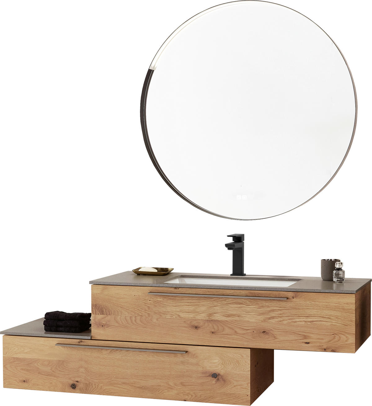 BADEZIMMER 3-teilig  in 159,4 cm  - Eichefarben/Titanfarben, MODERN, Glas/Holz (159,4cm) - Valdera