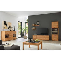 WOHNWAND  in Buchefarben  299/184/47,1 cm  - Buchefarben/Schwarz, Natur, Glas/Holz (299/184/47,1cm) - Valdera