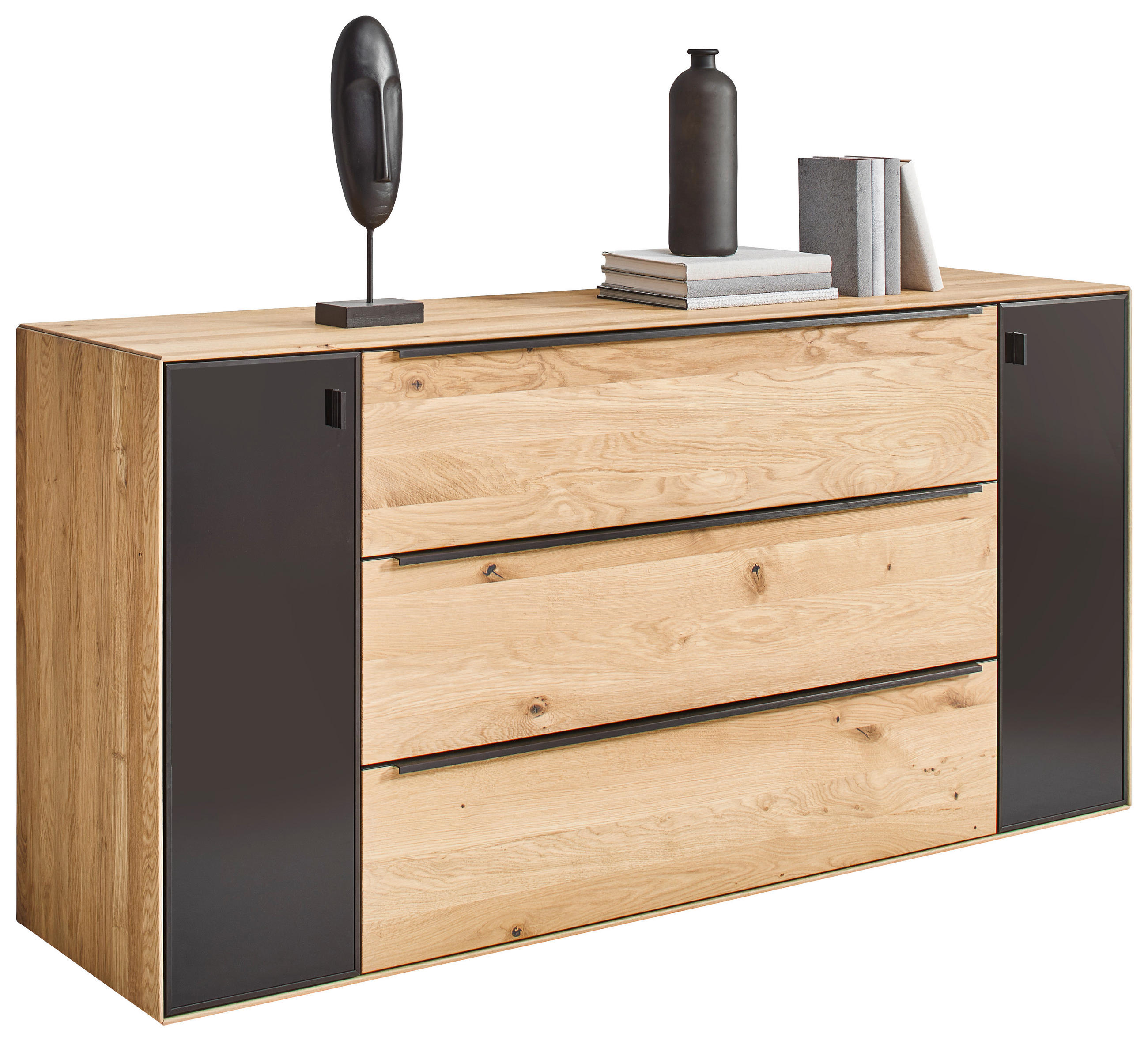 SIDEBOARD Eichefarben  182/90,3/47,1 cm  - Eichefarben/Anthrazit, Natur, Glas/Holz (182/90,3/47,1cm) - Valnatura