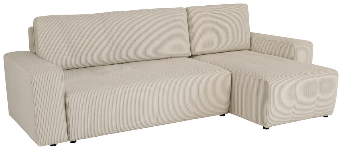ECKSCHLAFSOFA  mit Cord Creme  - Creme/Schwarz, KONVENTIONELL, Textil (248/146cm) - Xora