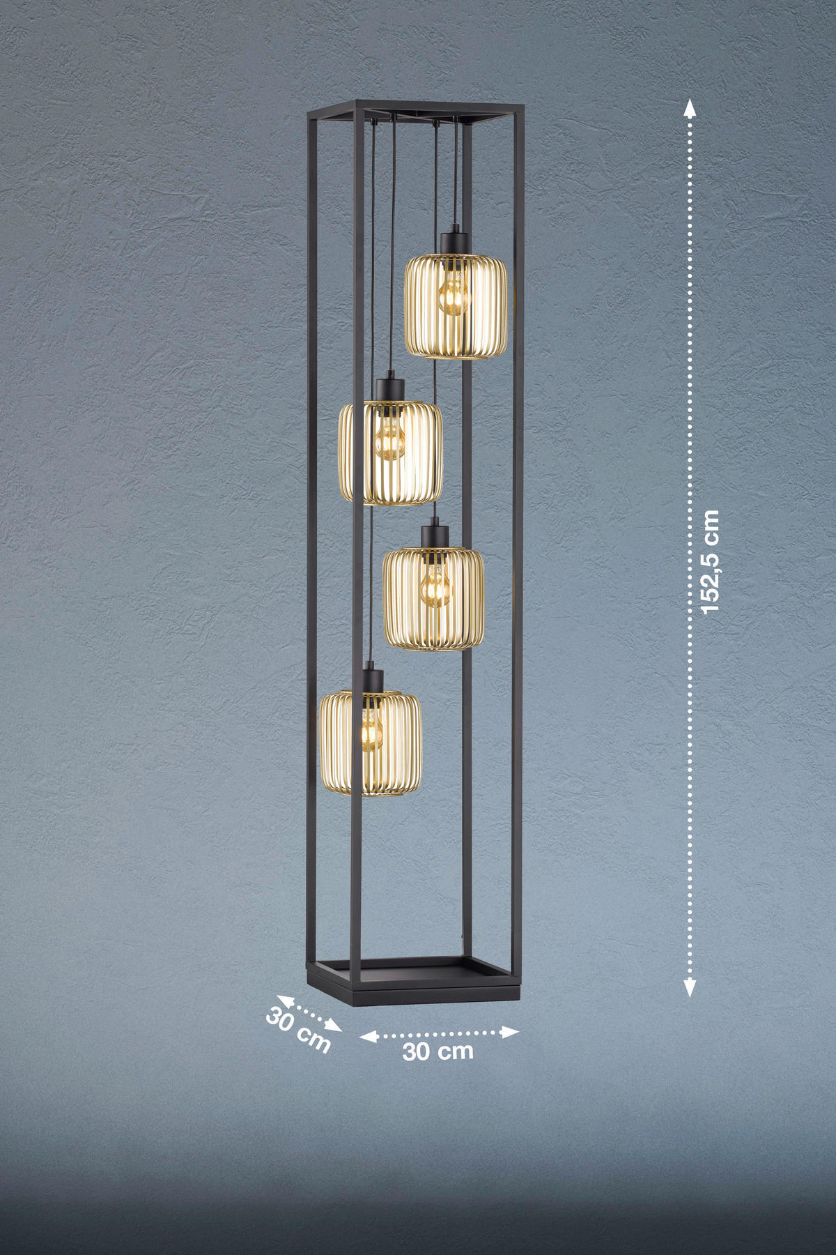 STOJACÍ LAMPA, 30/30/152,5 cm - černá/barvy zlata, Konvenční, kov (30/30/152,5cm) - Fischer & Honsel