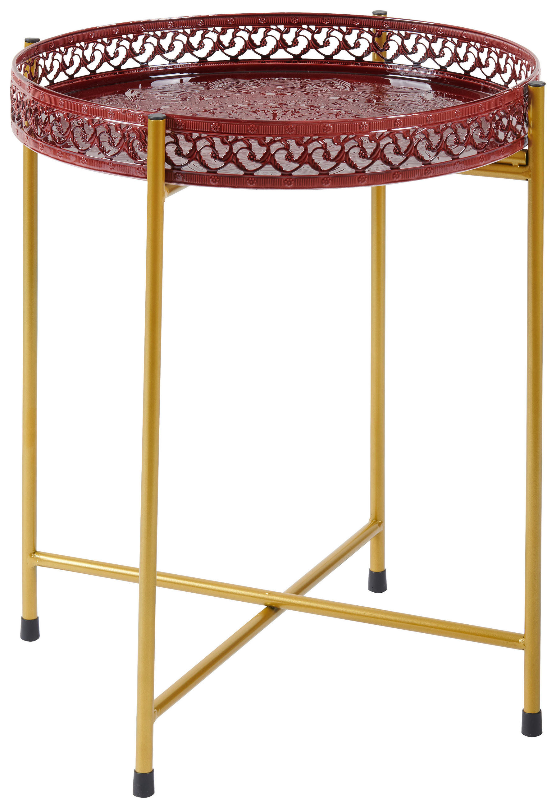 ODKLÁDACÍ STOLEK, tmavě červená - barvy zlata/tmavě červená, Trend, kov (43/43/50cm) - Ambia Home