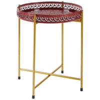 ODKLÁDACÍ STOLEK, tmavě červená - barvy zlata/tmavě červená, Trend, kov (43/43/50cm) - Ambia Home
