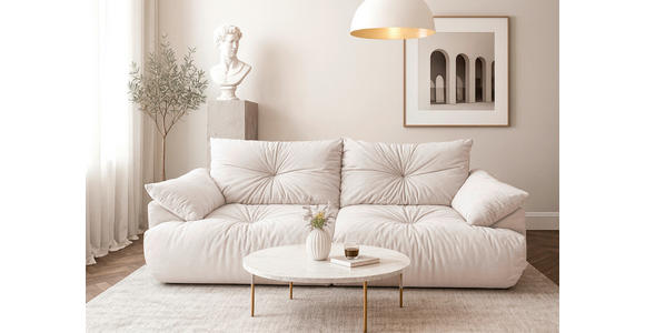 BIGSOFA  in Webstoff Creme  - Creme/Schwarz, KONVENTIONELL, Kunststoff/Textil (243/90,5/130cm) - Ambia Home