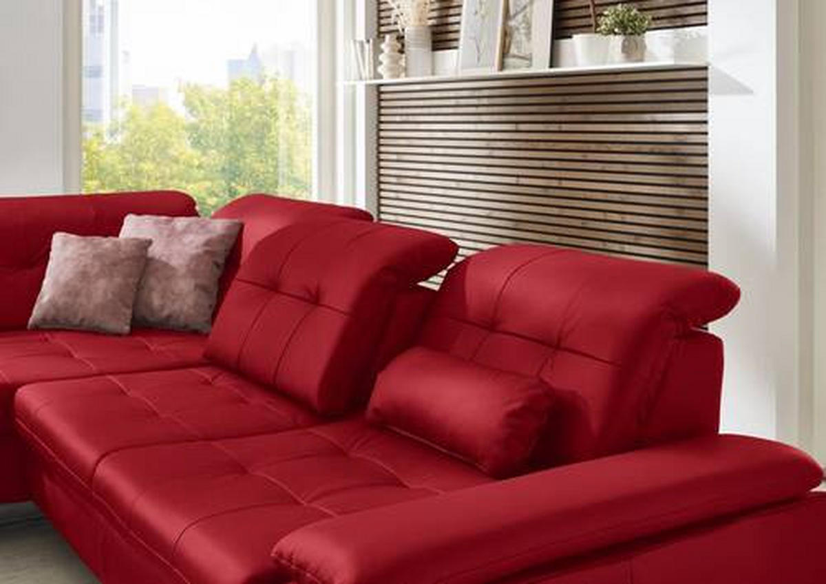 ECKSOFA in Echtleder Rot  - Rot, Basics, Leder/Metall (211/309cm) - Beldomo Speed