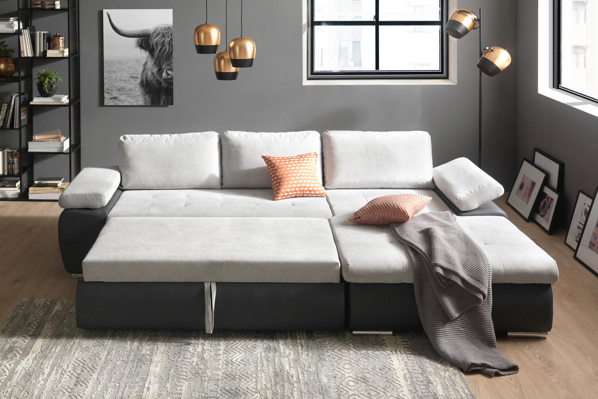 ECKSOFA Grau, Dunkelgrau Flachgewebe  - Dunkelgrau/Grau, Design, Kunststoff/Textil (271/175cm) - MID.YOU
